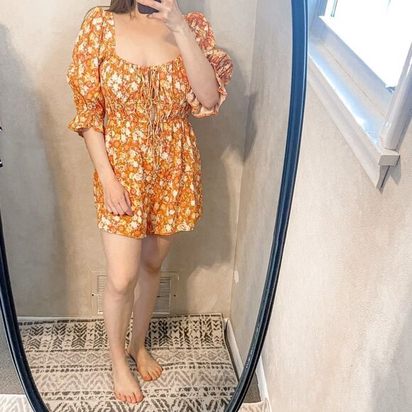 Free People Show Me Love Romper in Orange S - Picture 10 of 10